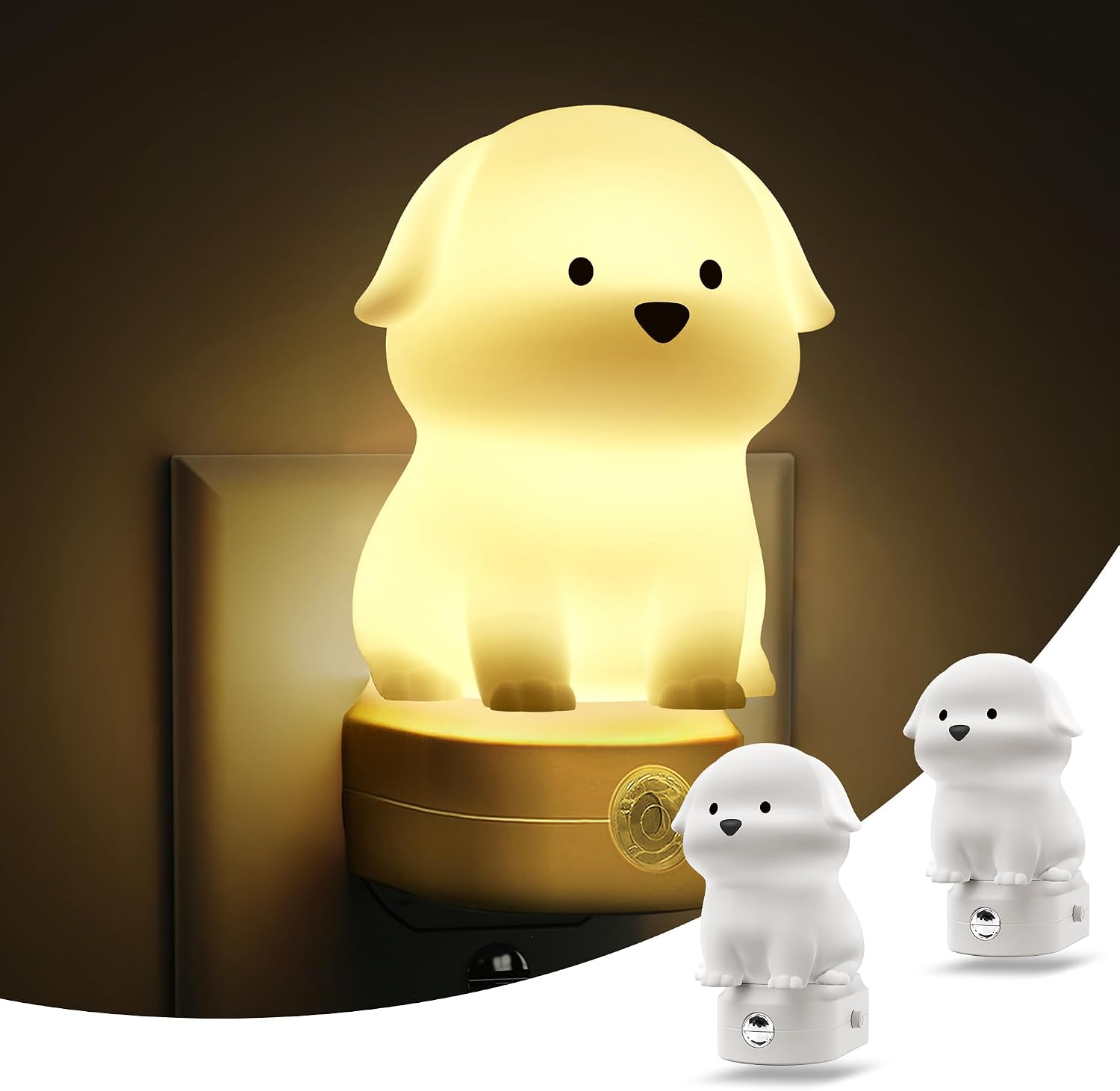 L LOHAS LED Plug in Night Light for Kids 2 Pack, 3D Cute Puppy Night Lights with Dusk to Dawn Sensor, RGB+Soft White 3000K Dog Night…