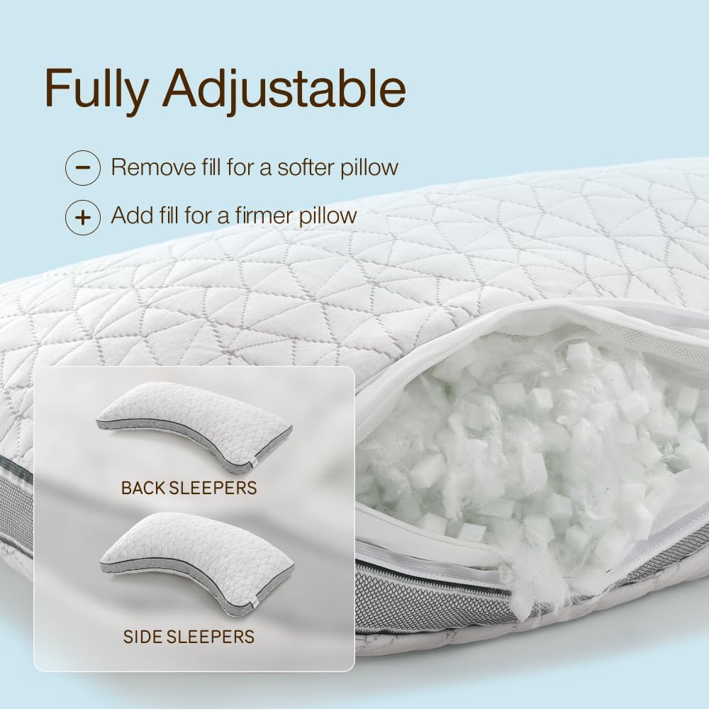 CoopSleepGoods Coop Home Goods Eden Crescent Bed Pillow for Side & Back Sleepers, Queen Size, Adjustable Medium Soft Memory Foam Pillow wit…
