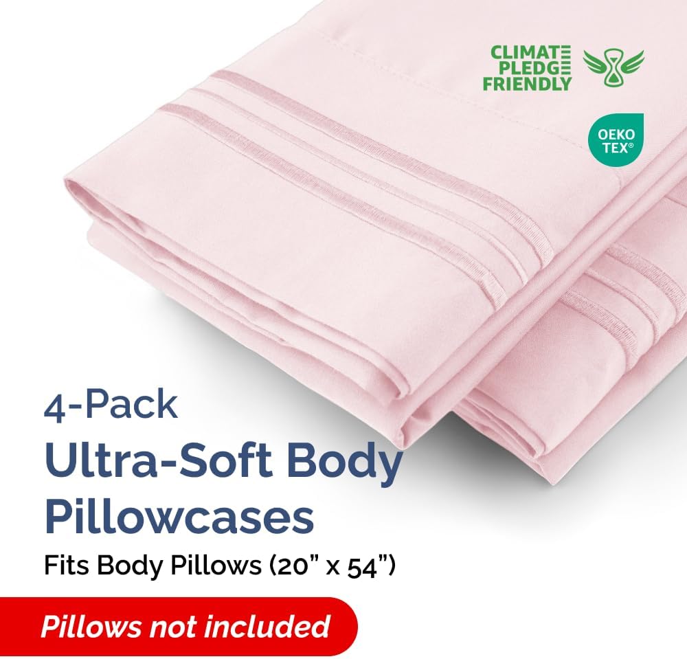 Body Pillowcases Set of 4-20x54 Long Body Pillow Case - Soft Body Pillow Cover for Sleeping & Side Sleepers - Comfy, Breathable & Fade…