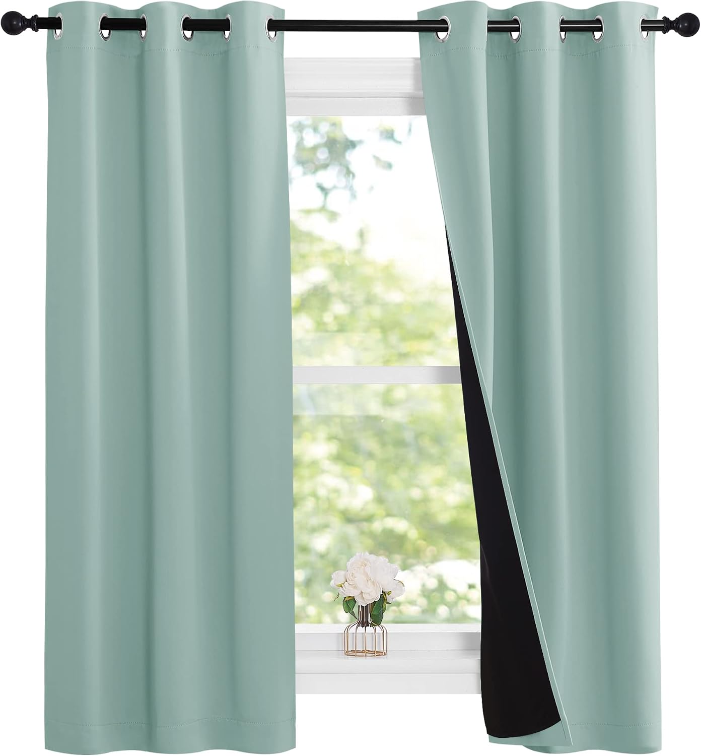 Nicetown Aqua Blue 100% Blackout Lined Curtains, 2 Thick Layers Narrow Wide Window Treatment Panels Thermal Insulated Drapes for Kitchen Sm…