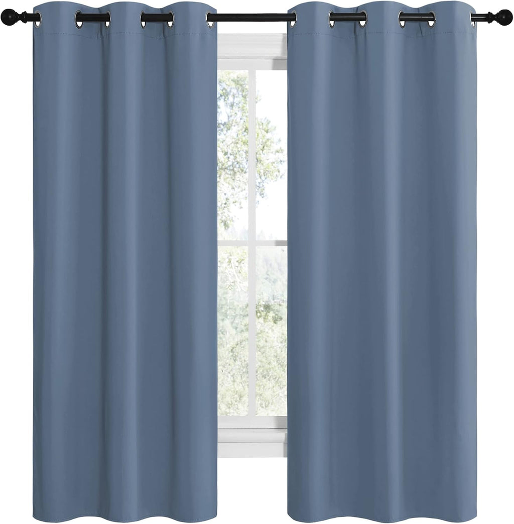 NICETOWN Short Curtains for Kitchen, Thermal Insulated Solid Grommet Blackout Window Treatment Curtain Panels for Loft, Cafe (Stone Blue…