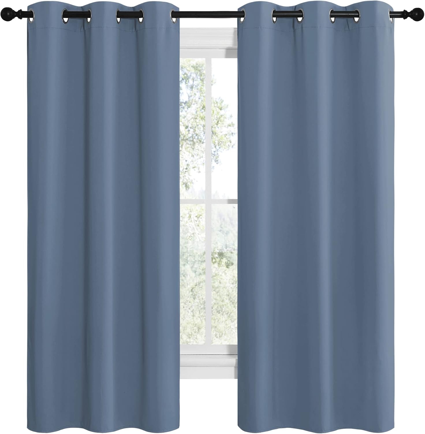 NICETOWN Short Curtains for Kitchen, Thermal Insulated Solid Grommet Blackout Window Treatment Curtain Panels for Loft, Cafe (Stone Blue…