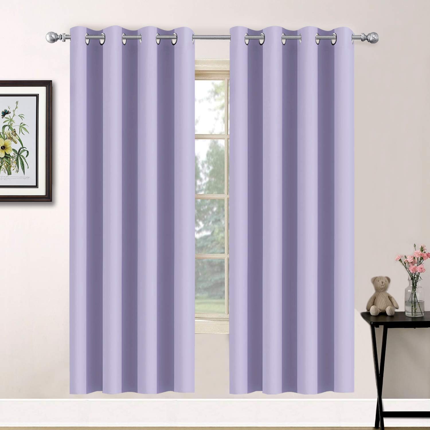 Yakamok Room Darkening Grommet Window Drapes Thermal Insulated Light Blocking Blackout Curtains for Bedroom(52Wx72L, Lilac,2 Panels)