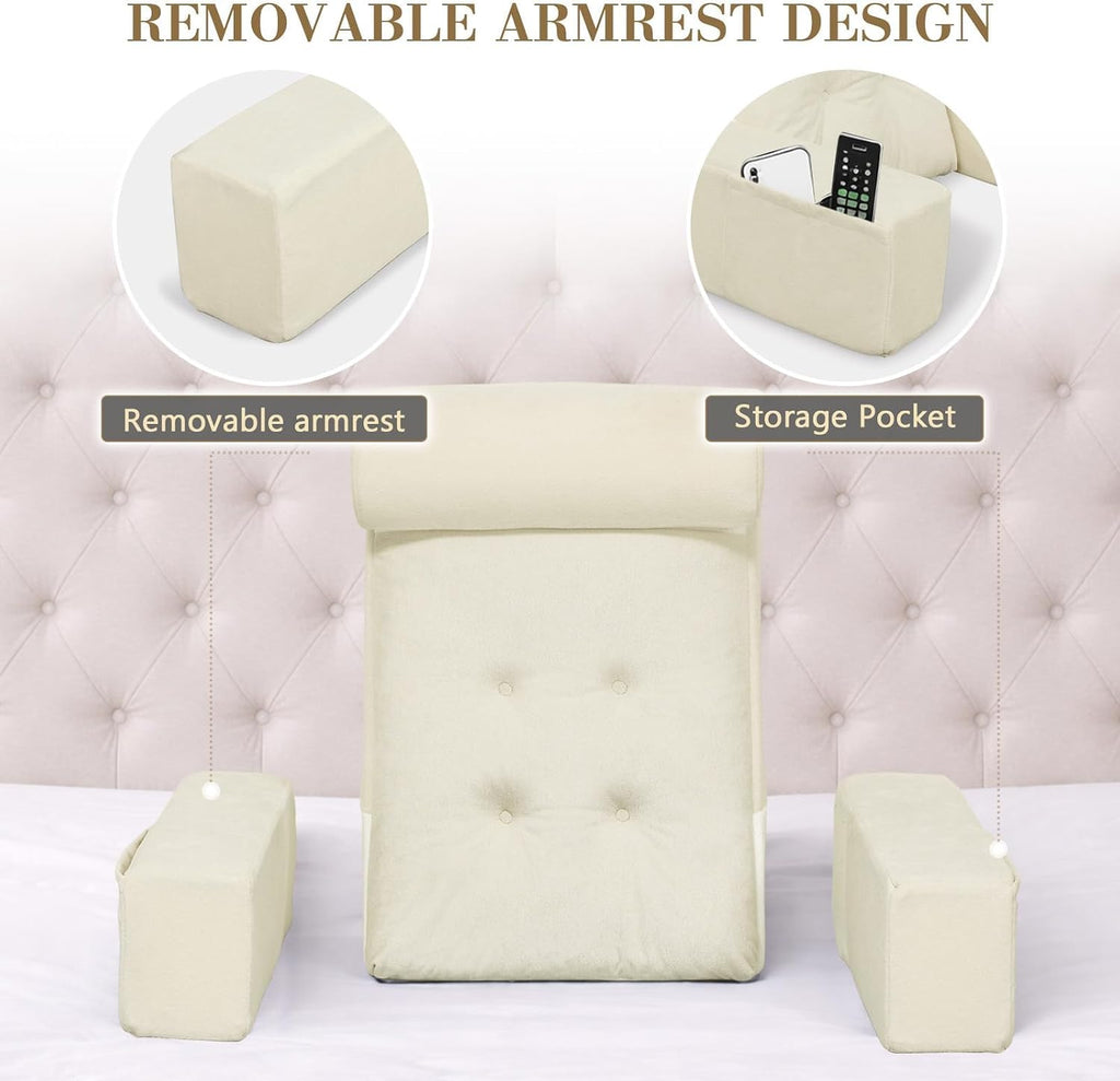 Reading Pillow for Sitting in Bed Adult, 19" Memory Foam Back Support Pillow for Bed Sitting up Beige