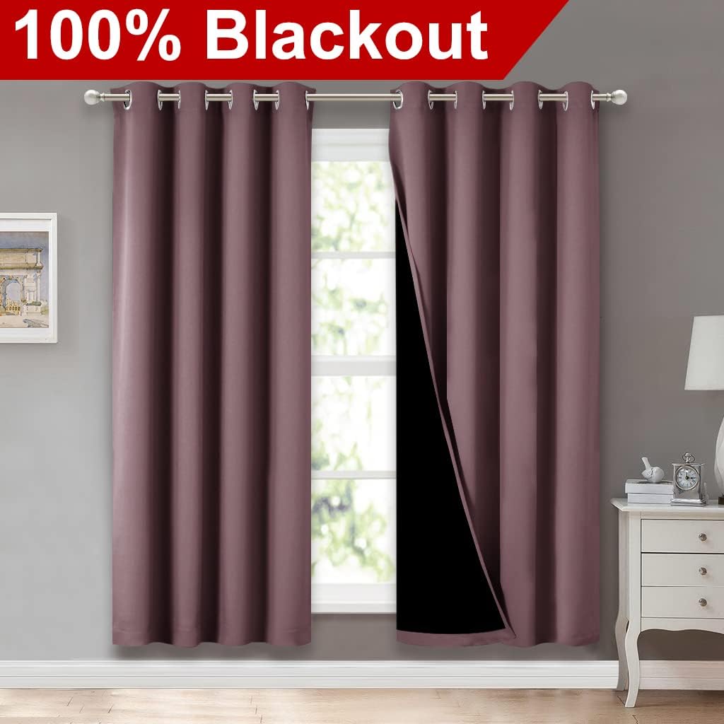 Nicetown 100% Blackout Window Curtain Panels, Full Light Blocking Drapes with Black Liner for Nursery, 72-inch Drop Thermal Insulated Drape…