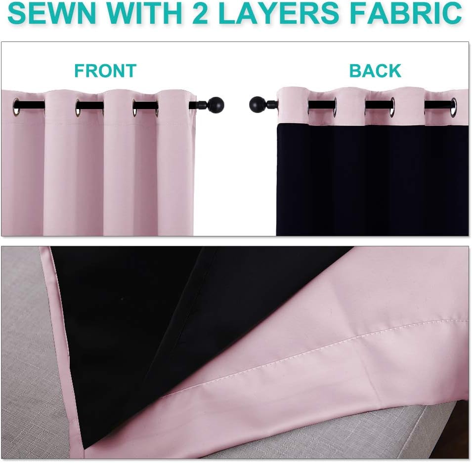 Nicetown 100% Blackout Blinds, Set of 2, 46" x 96", Baby Pink, Laundry Room Decor Window Treatment Curtains for Large Patio Sliding Door, T…
