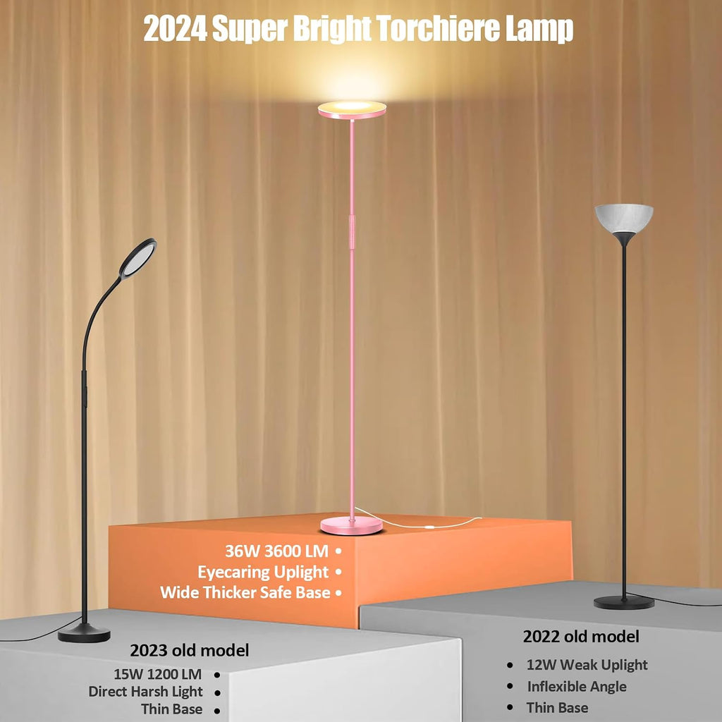 Mukuxin Floor Lamp, Upgraded 40W 4000LM Super Bright Torchiere LED Floor Lamps for Living Room, Stepless Dimmable Color Temperature 2700K-6…