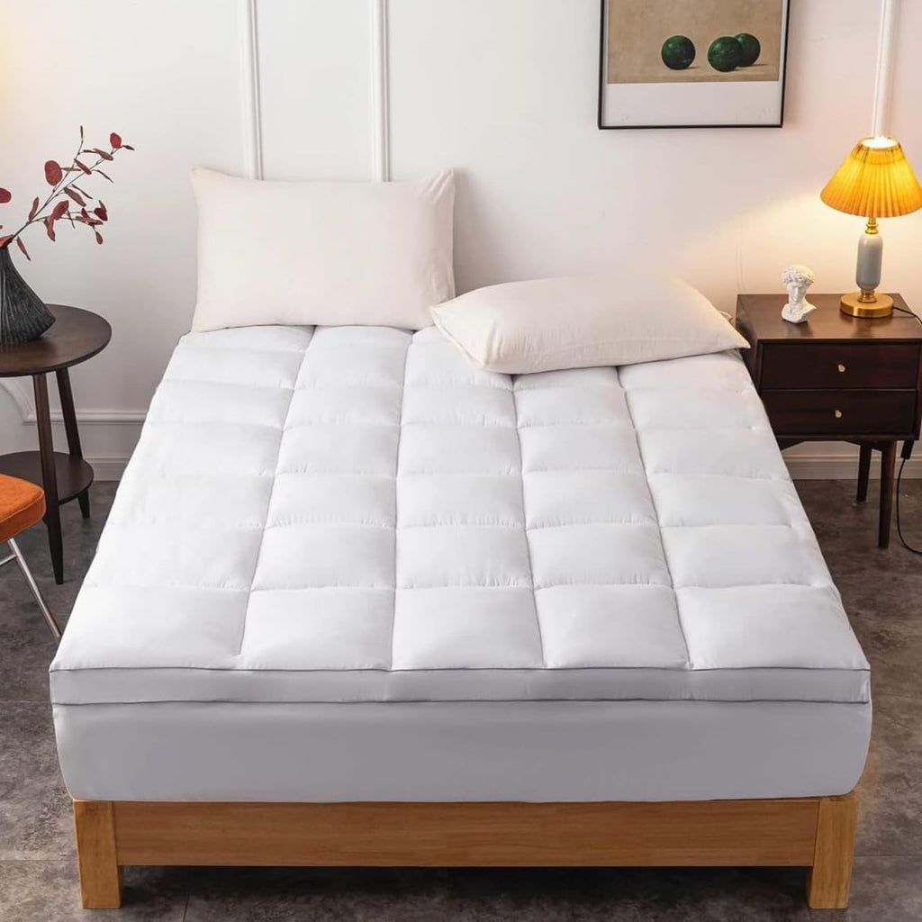 DROVAN Mattress Topper Olympic Queen Size - Extra Thick Mattress Pad Cover - Pillow Top Deep Pocket with Breathable 7D Spiral Fiber…