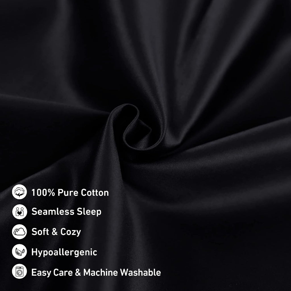 Leeden Body Pillow Cover, 100% Cotton, 800 Thread Count, Soft Breathable Long Pillow Case, Envelope Closure (Black, 21"x 54") Cotton Black