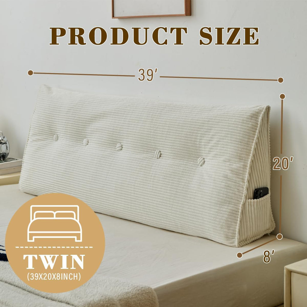 ZTVZTV Wedge Headboard Pillow for Bed, Twin Dorm Headboard Support for Sitting Up Reading, Relaxing, Removable Washable Corduroy Cov…