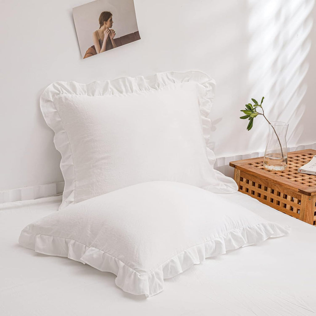 Merryword White Pillowcases, Cute Pillowcases, Offwhite Standard Pillowshams Set of 2, Solid Ruffled Fringe Pillowcases, White Shabby Chic…
