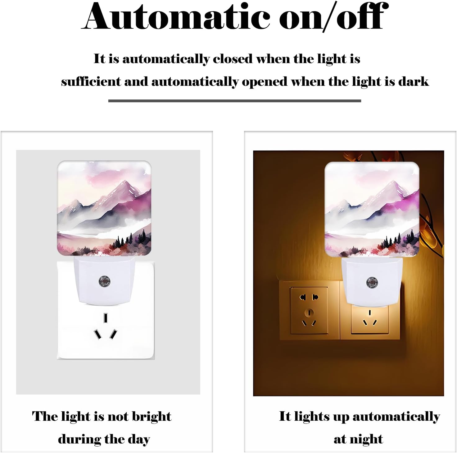 Misty Mountains and Forests Night Light, Plug Into Wall for Boys Girls Bedroom Decorative Square Night Light Lamp 0.5w Sleep Friendly