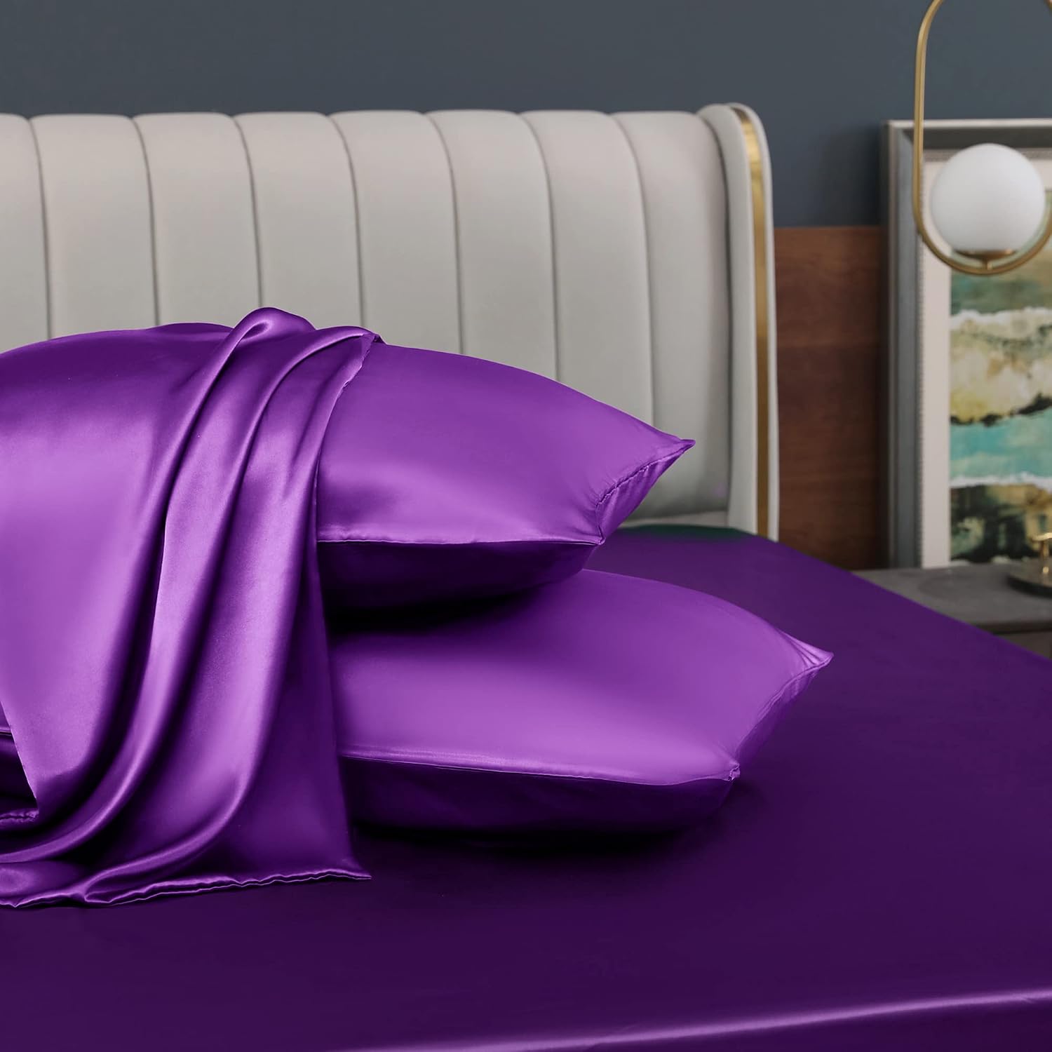 Homiest Purple Satin Pillowcase for Hair and Skin, King Size Pillow Covers Luxury & Ultra Soft Pillow Cases Set of 2, Cooling…