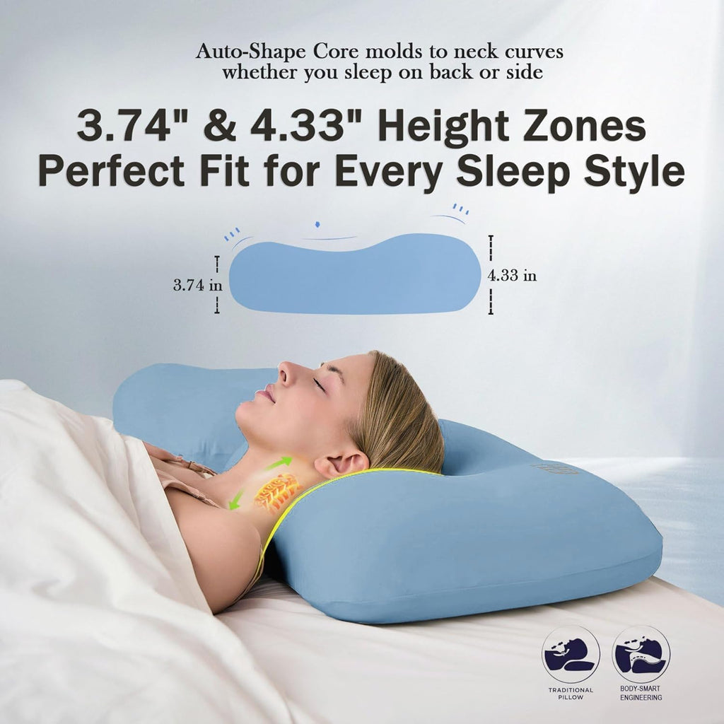 HighBeds Cervical Neck Pillow - Side Sleeper Pillow for Neck, Soft Ergonomic Memory Foam Pillows Ice Silk Zipperless Pillowcase, Eco-Frien…