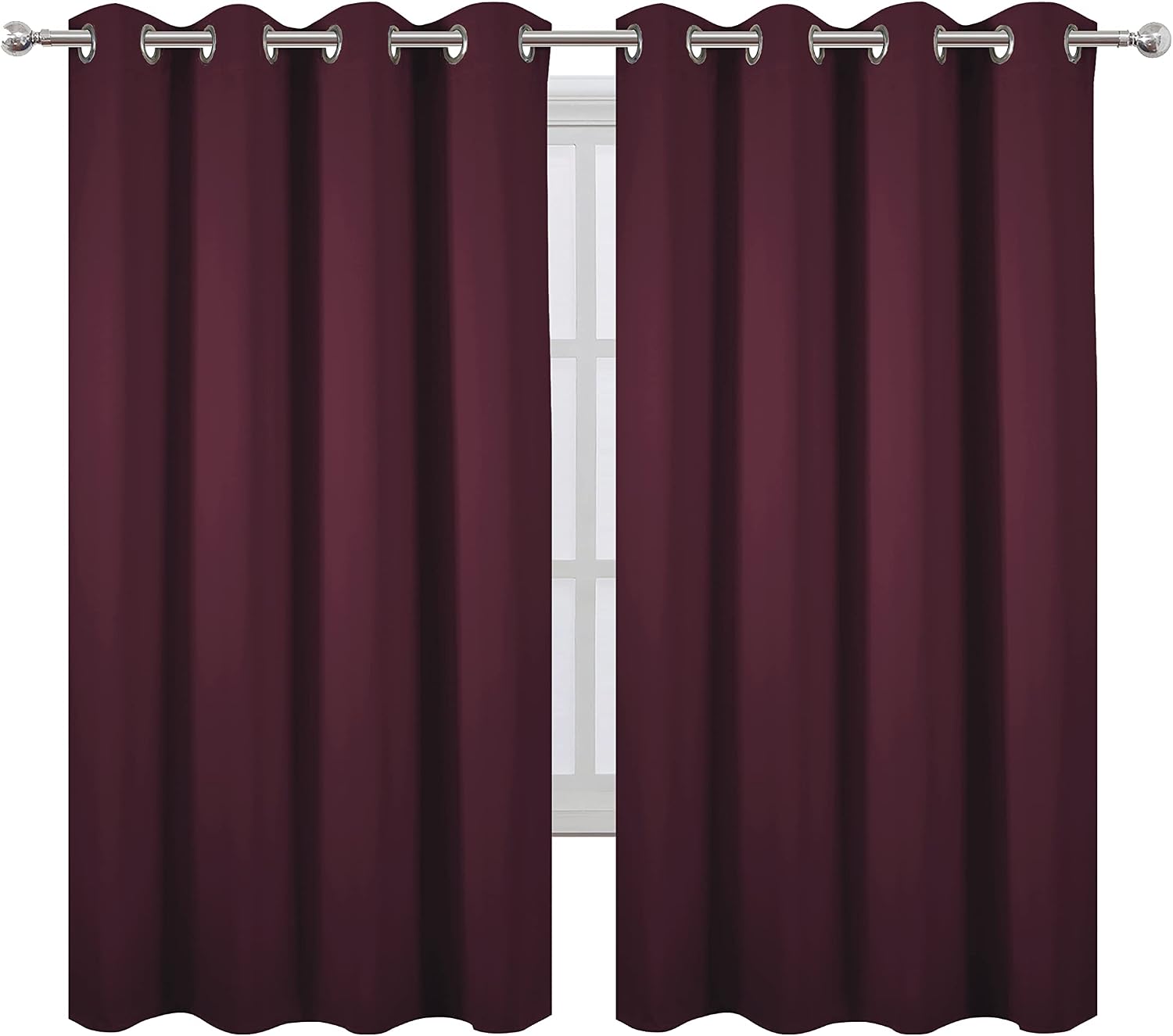 Lemomo Burgundy Red Blackout Curtains 52 x 63 Inch Length/Set of 2 Curtain Panels/Thermal Insulated Room Darkening Blackout Curtains for Be…