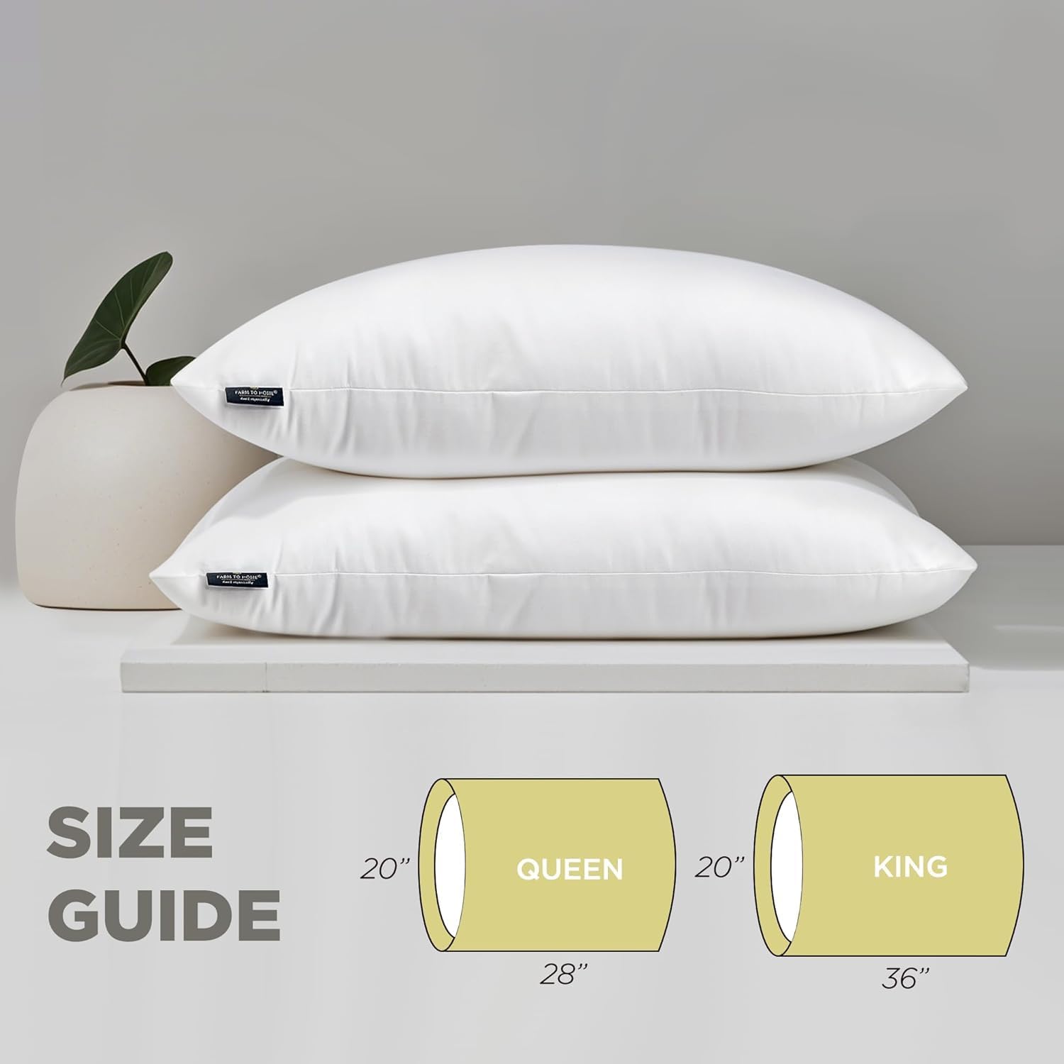 Farm To Home 100% Organic Cotton Cover Pillows Queen/Standard Size Set of 2, Down Alternative Hotel Quality Soft Bed Pillow for Back &…