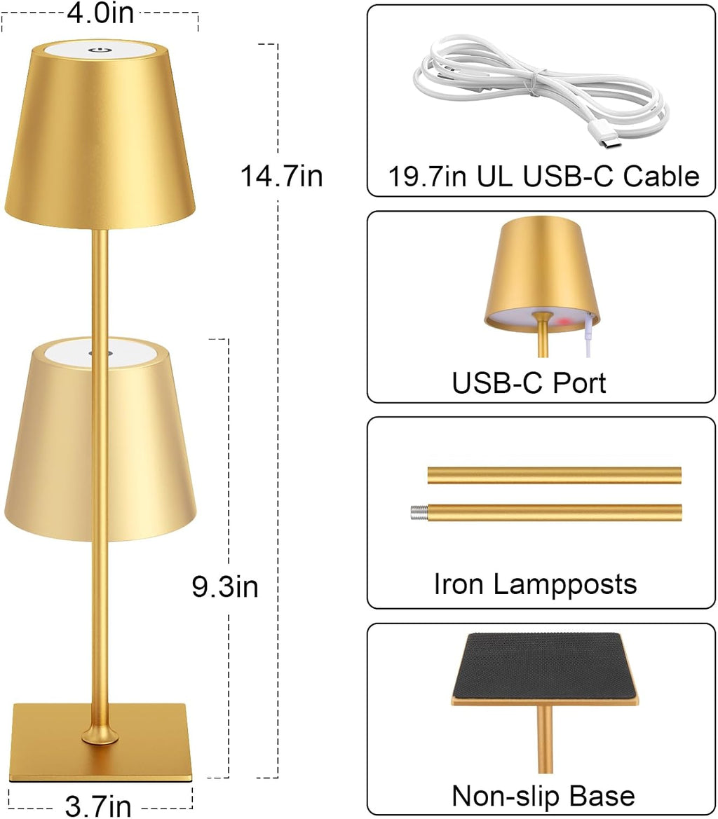Kakanuo Gold Cordless Rechargeable Table Lamp 5000mAh Battery Operated Lamps, 3 Colors Stepless Dimming Touch Lamp for Living Room…