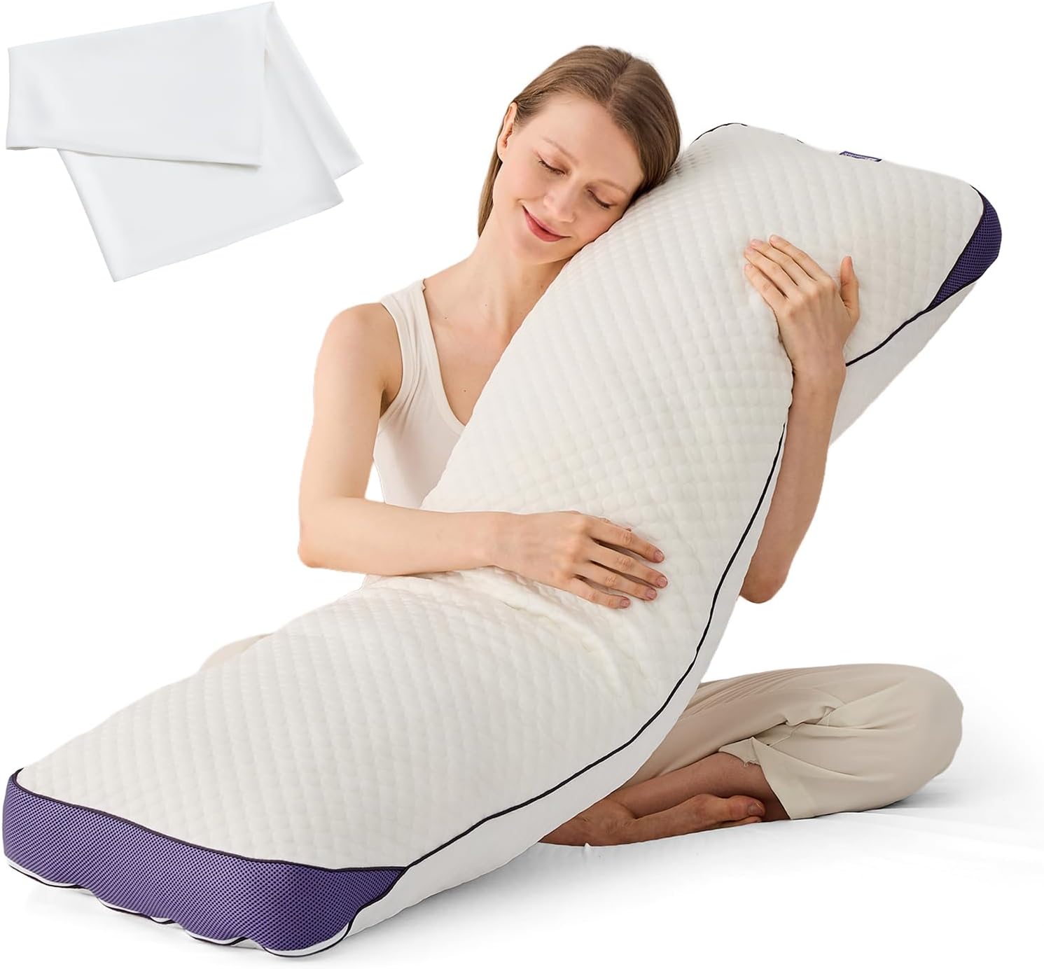 Homelab Adjustable Shredded Memory Foam Body Pillow Bundle with 1 Silk-Like Pillowcase, Cooling Long Pillow Full Support for Side Sleepers,…