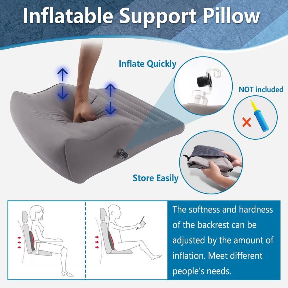 Inflatable Lumbar Support Pillow, Blow Up Travel Back Cushion, Lumbar Support for Lower Back Pain, Office Chair Sitiing, Gaming, Car Seat…