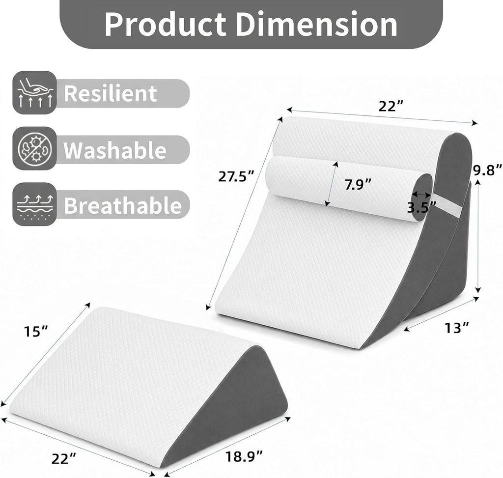 LevNubis 4PCS Orthopedic Bed Wedge Pillow Set for Post Surgery &, Adjustable Wedge Pillow for Back, Acid Reflux, Sitting up in Bed, Re…