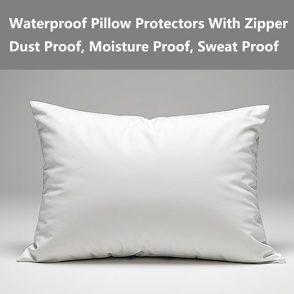 Waterproof Pillow Protectors Standard 20x26 Inches 4 Pack with Zipper Fully Sealed Dust Moisture Sweat Proof Pillow Case Cover Protector…