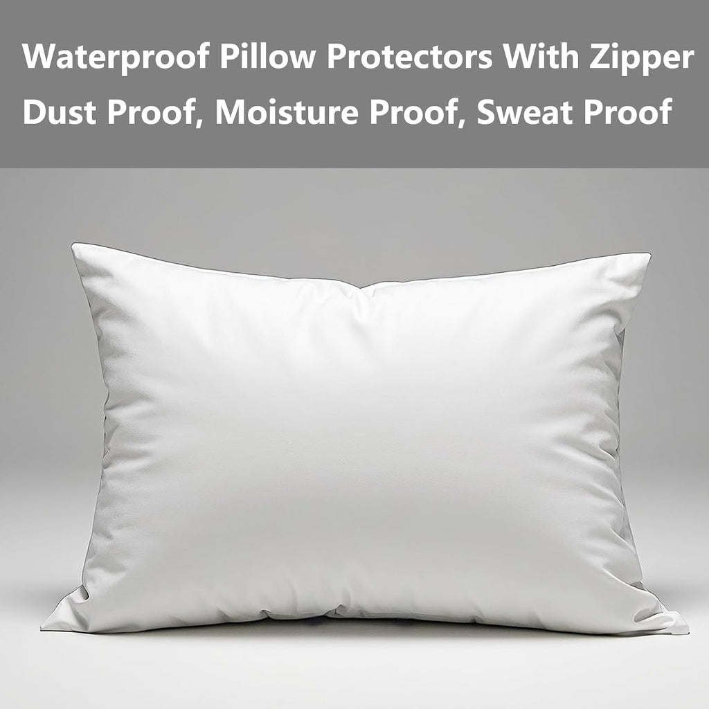 Waterproof Pillow Protectors Standard 20x28 Inches 1 Pack with Zipper Fully Sealed Dust Moisture Sweat Proof Pillow Case Cover Protector…