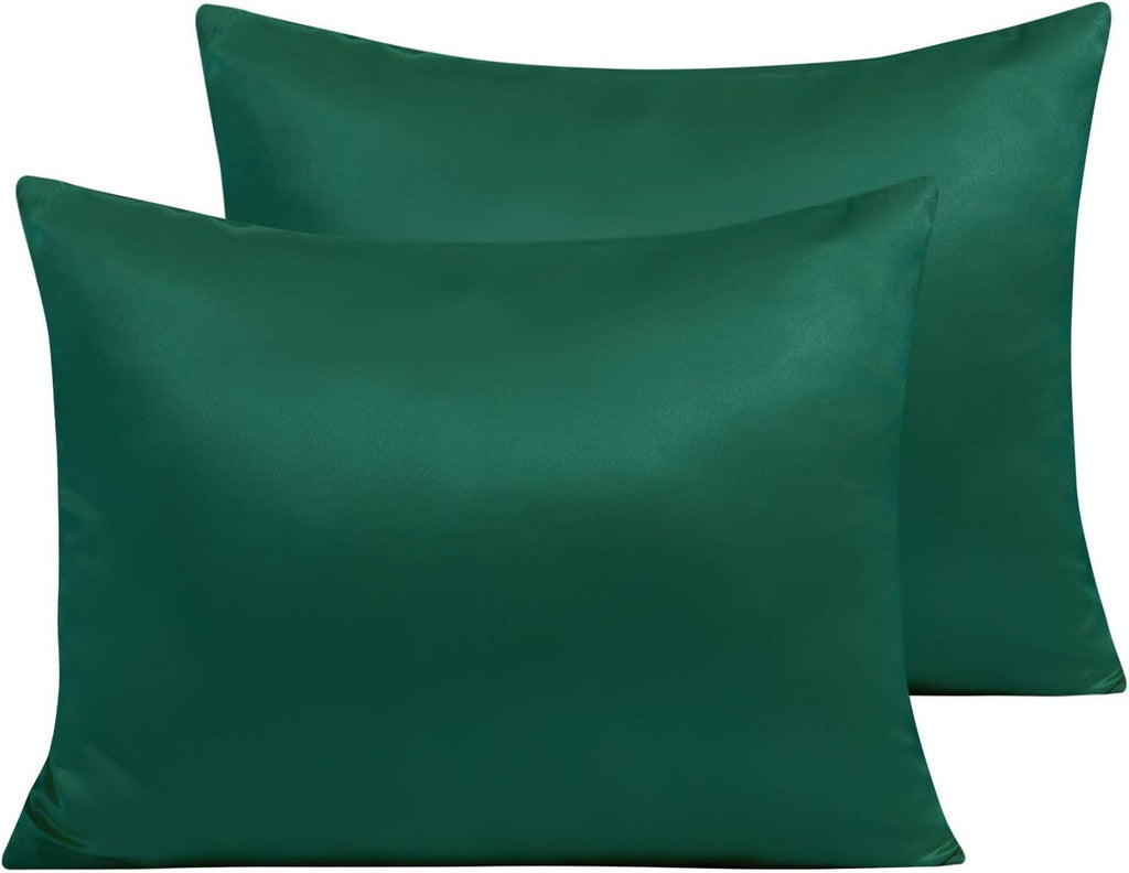 Ntbay Zippered Satin Pillow Cases for Hair and Skin, Luxury Standard Hidden Zipper Pillowcases Set of 2, 20x26 Inches, Dark Green 26 Inches…