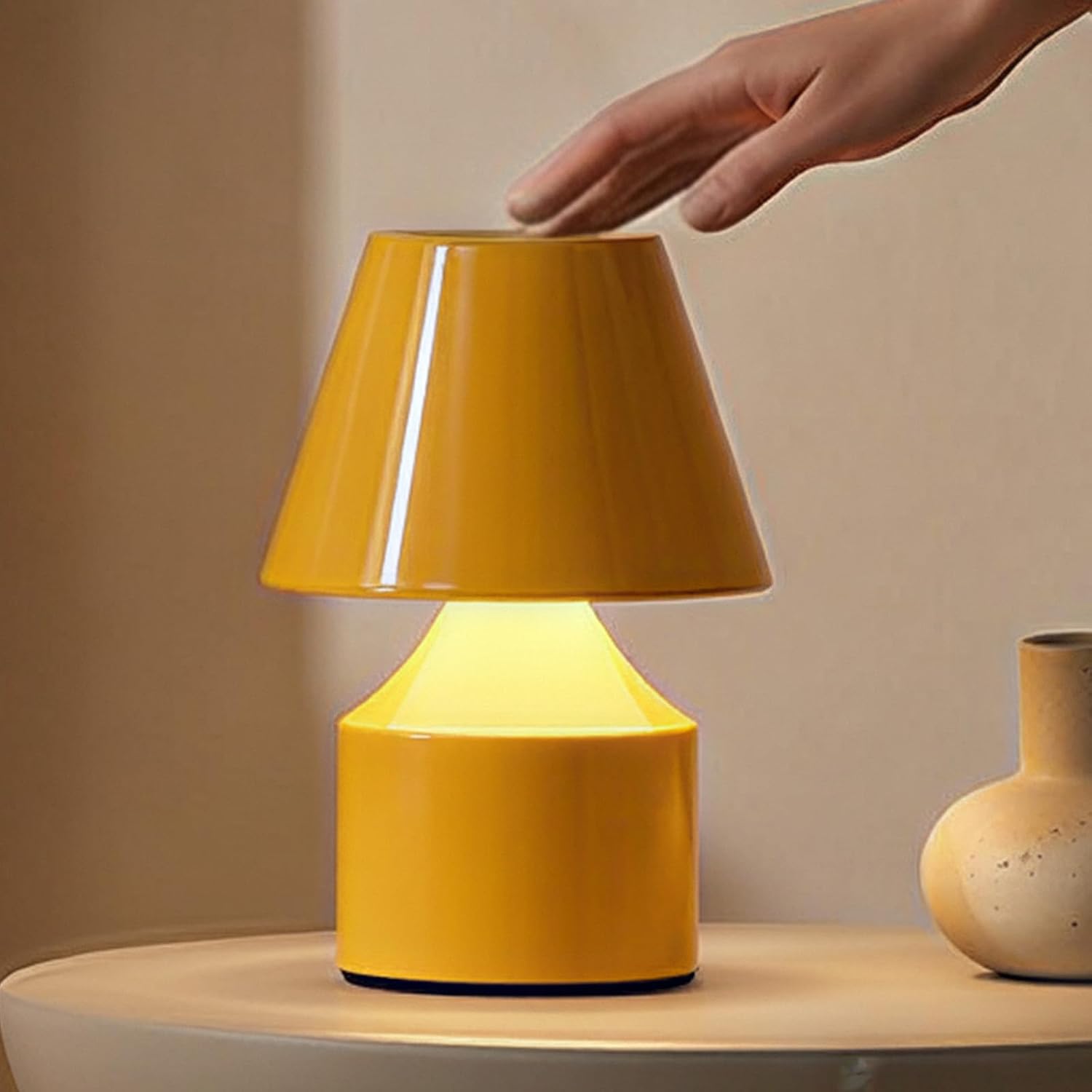 AUGE LIGHT Mini Tap Lamp, Touch Control Night Light, Type-C Rechargeable Cordless Table Lamp, for Bedroom, Living Room, Kids’ Gift, Yellow