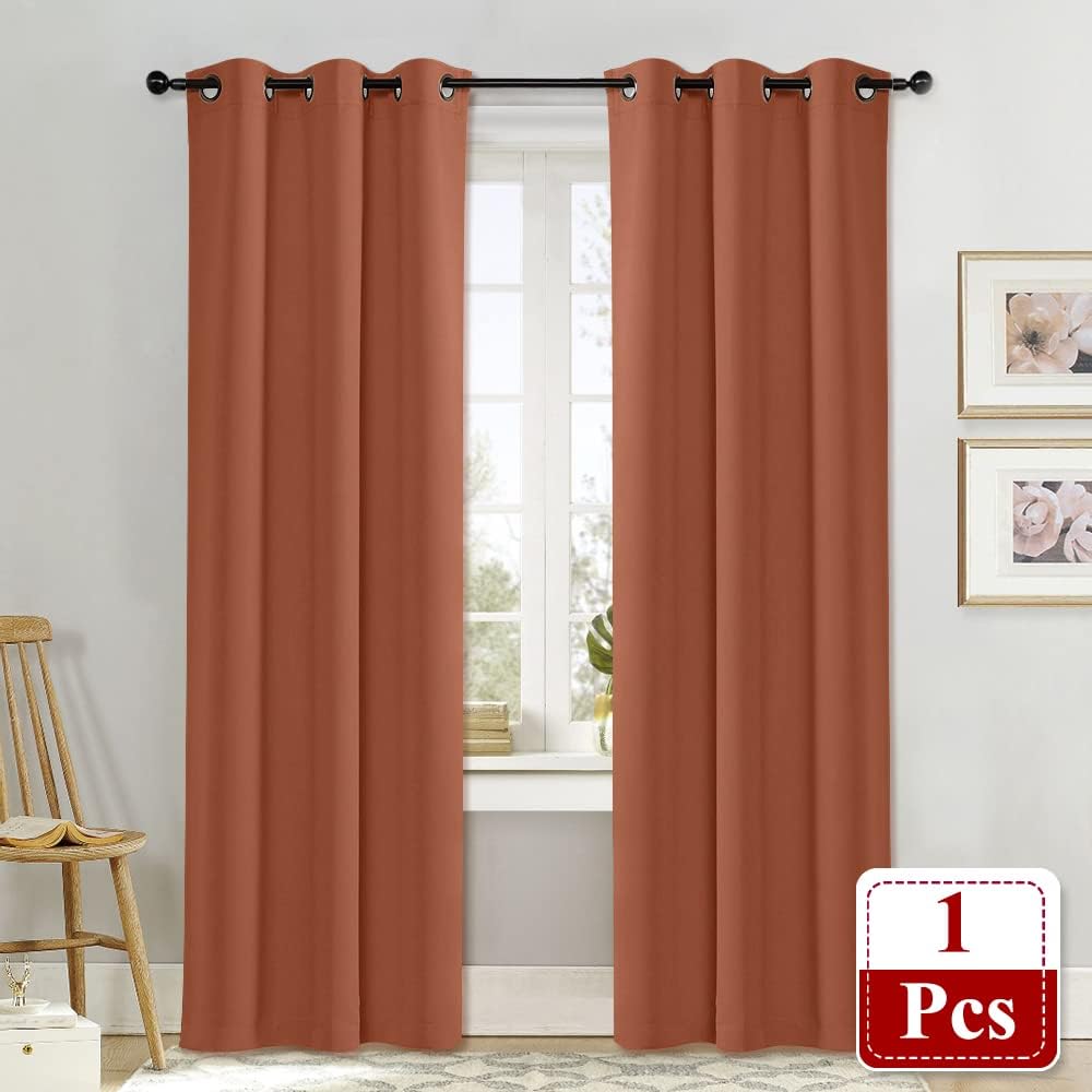 NICETOWN Burnt Orange Insulated Blackout Curtain Home Decoration Solid Grommet Top Blackout Living Room Drape for Large Window on Day (1…