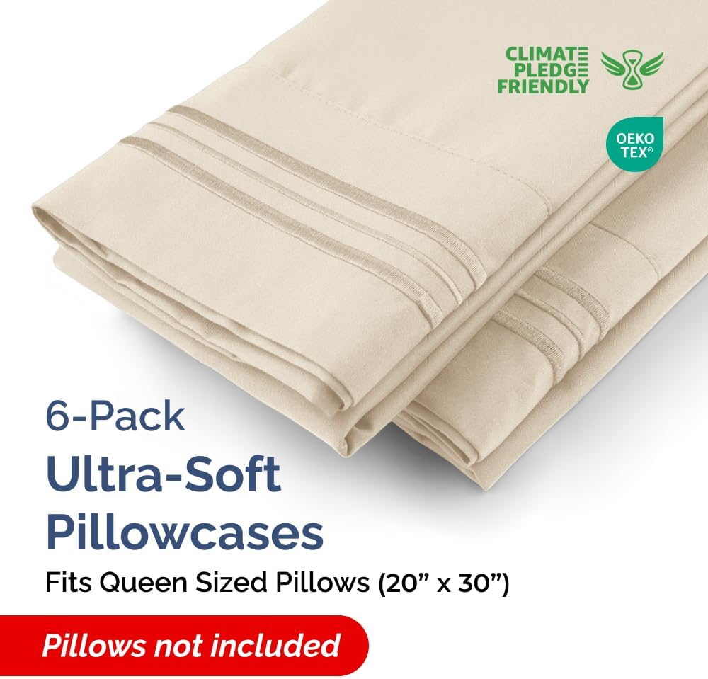 CGKUnlimited Queen Pillow Cases Set of 6 - Ultra Soft Hotel Quality Pillowcase Covers - Comfy & Wrinkle Free - Shrink, Stain and Fade Resis…