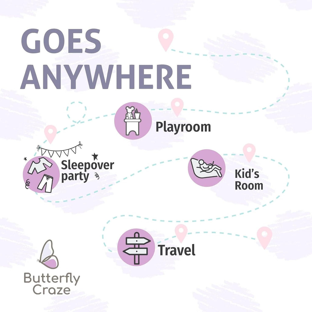 Butterfly Craze Floor Pillow Case, Mattress Bed Lounger Cover, Purple, King Size - Cozy Seating Solution for Kids Ages 3-14, Recliner…