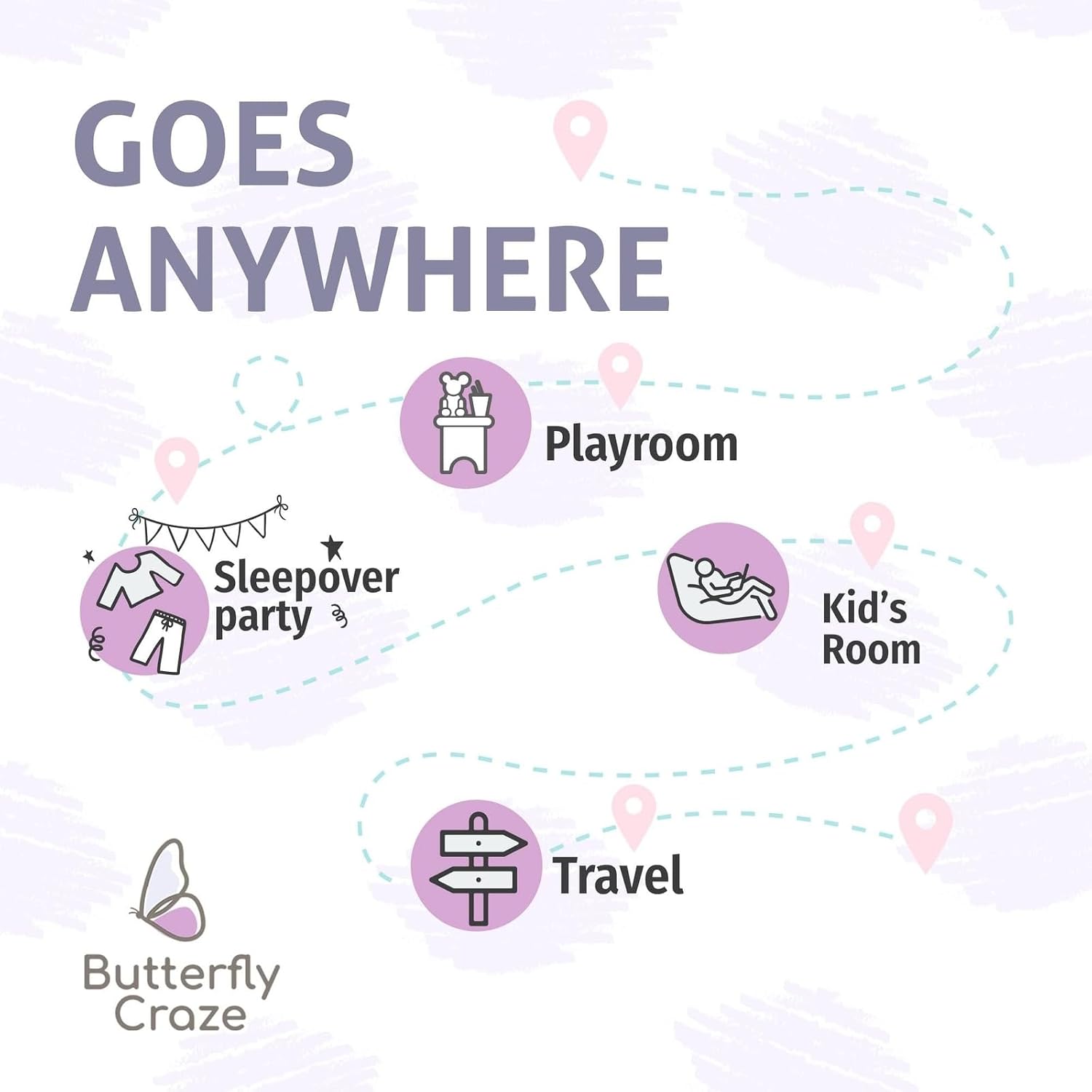 Butterfly Craze Floor Pillow Case, Mattress Bed Lounger Cover, Purple, King Size - Cozy Seating Solution for Kids Ages 3-14, Recliner…