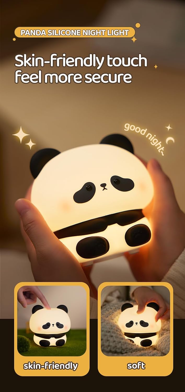 Atsuinightlight ATSUI Cute Panda Night Light, LED Squishy Novelty Animal Night Lamp, Food Grade Silicone, 3 Level Dimmable Rechargeable Nur…