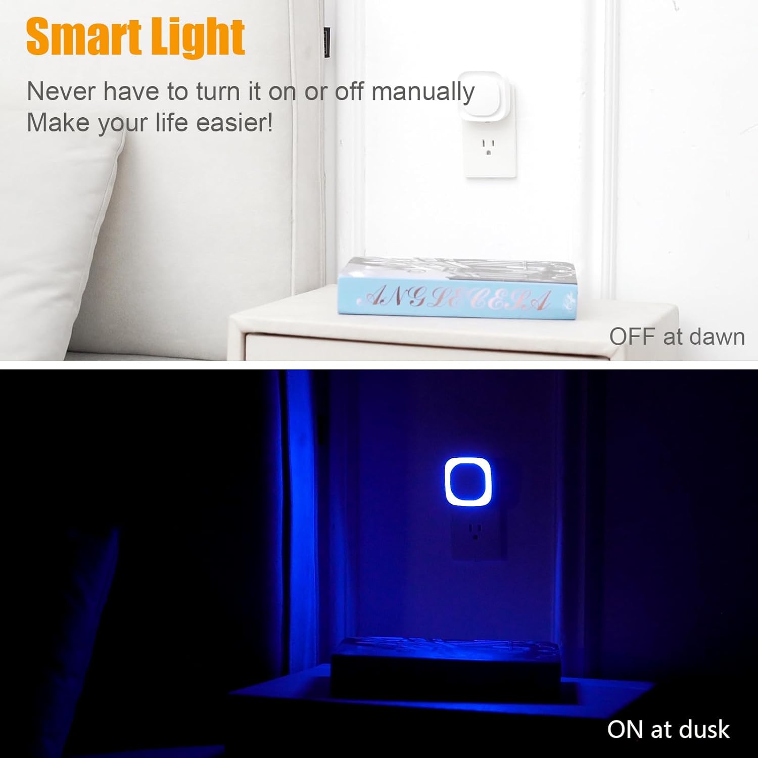 YUNLEX 2 Pack Plug in Dimmable Night Light, Blue Nightlight, Auto Dusk to Dawn Sensor, LED Night Light, Soft Glow, Diffused Light for…