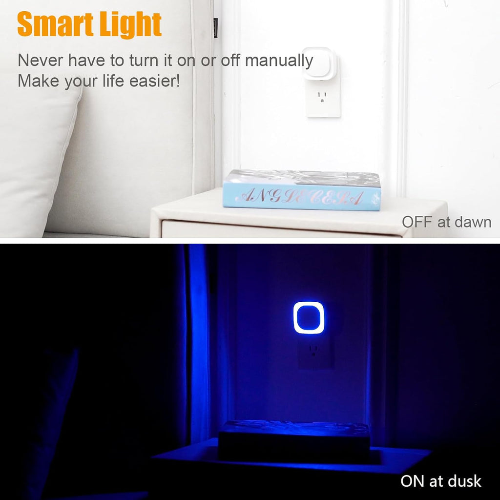 YUNLEX 6 Pack Plug in Blue Night Light, Dusk to Dawn Sensor, LED Nightlight for Mood Lighting, Glare-Free Reflected Light, Dimmable, Auto…