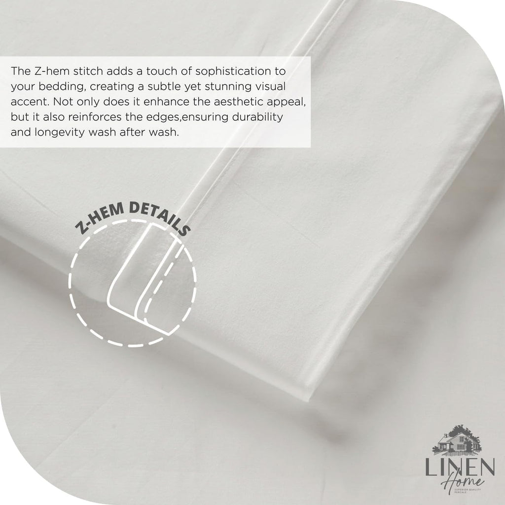 Linenhome Linen Home 6 Piece King Cotton Sheet Set, 100% Cotton Percale, 4 Pillowcases, Deep Pocket with All Around Elastic Sheet, Crisp Br…