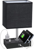 Kakanuo Table Lamp for Bedroom with Dual USB Ports, Fully Dimmable Black Bedside Lamp with Phone Stands and 2 Charging Outlets, Desk Lamp…