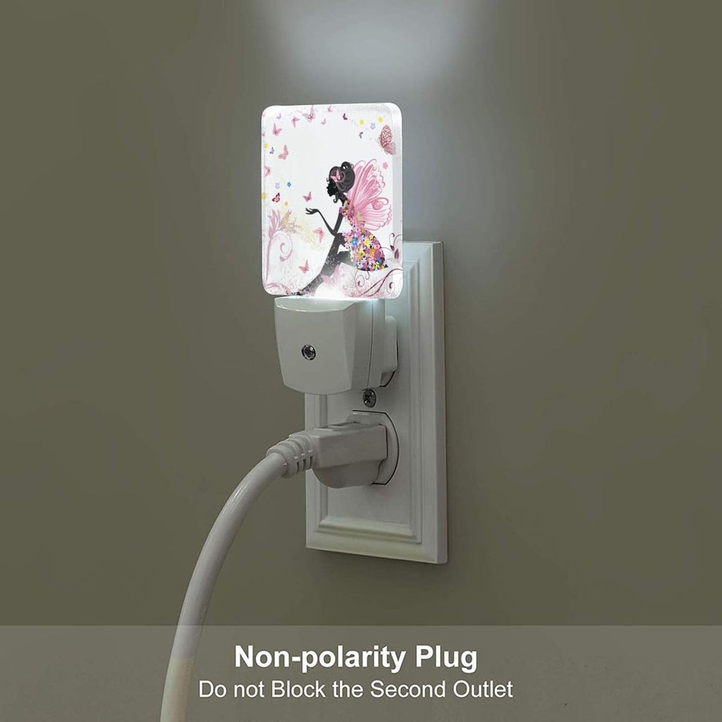 Pink Beautiful Women Butterfly Night Light, Plug Into Wall with Dusk to Dawn Light Sensors, Warm Nightlights for Bedroom, Bathroom…