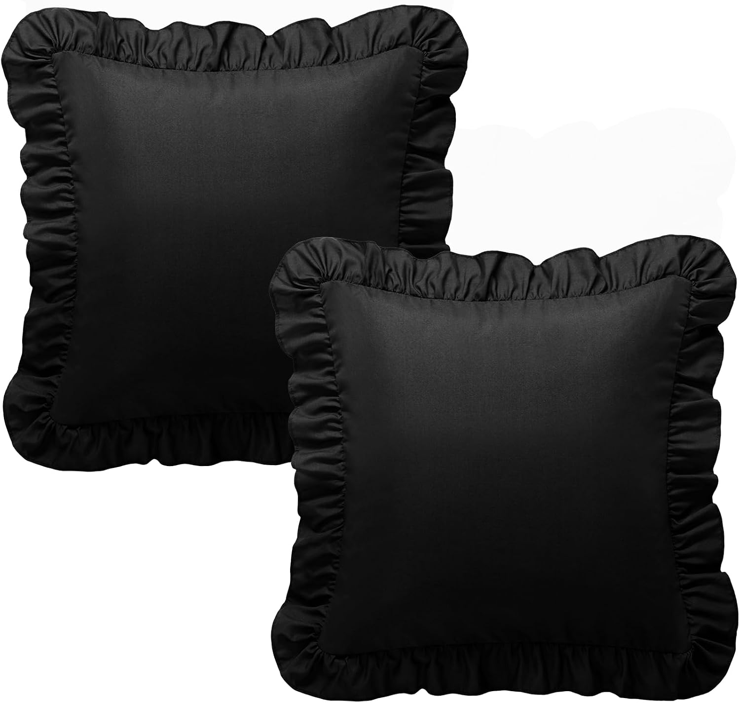 KKJIAF Ruffle Pillow Cases 20x20 Inches, Black Square Ruffled Pillow Covers Set of 2, Microfiber Wrinkle Resistant Pillow Shams with…