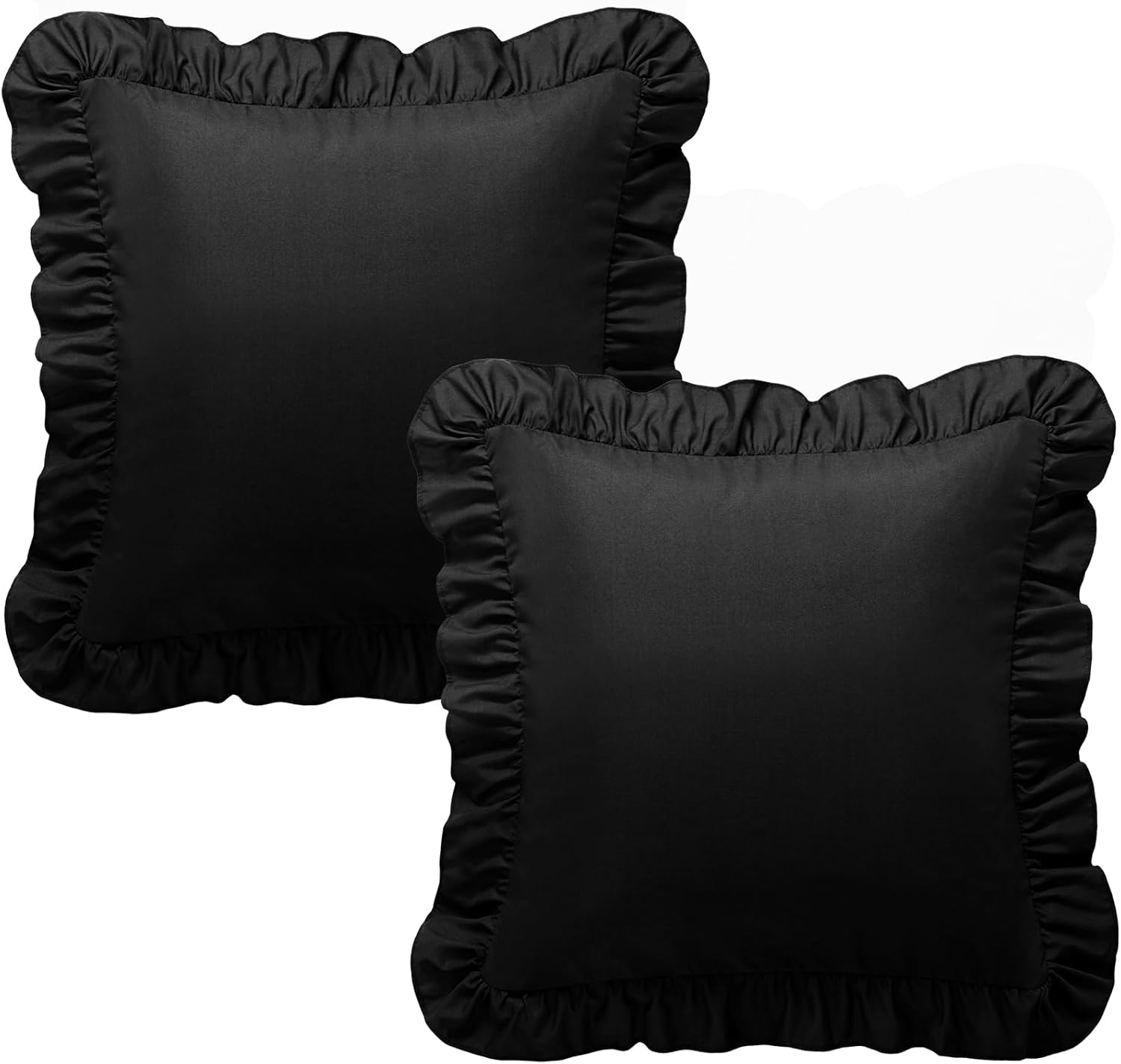 KKJIAF Ruffle Pillow Cases 24x24 Inches, Black Square Ruffled Pillow Covers Set of 2, Microfiber Wrinkle Resistant Pillow Shams with…