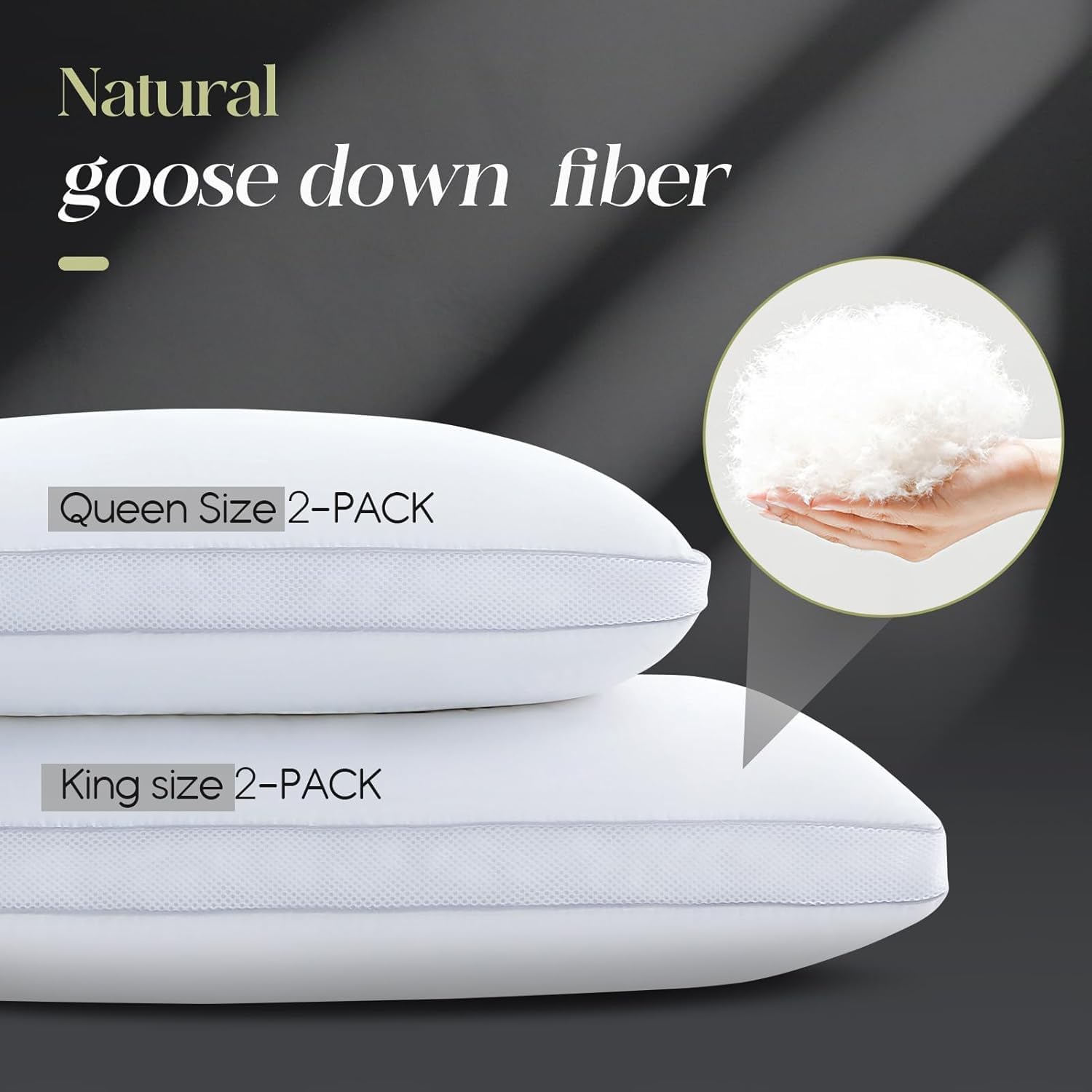 Goose Down Bed Pillows King Size Set of 2 (White), Hotel Collection Pillows for Sleeping, Gusseted Pillow for Side, Back, or Stomach…