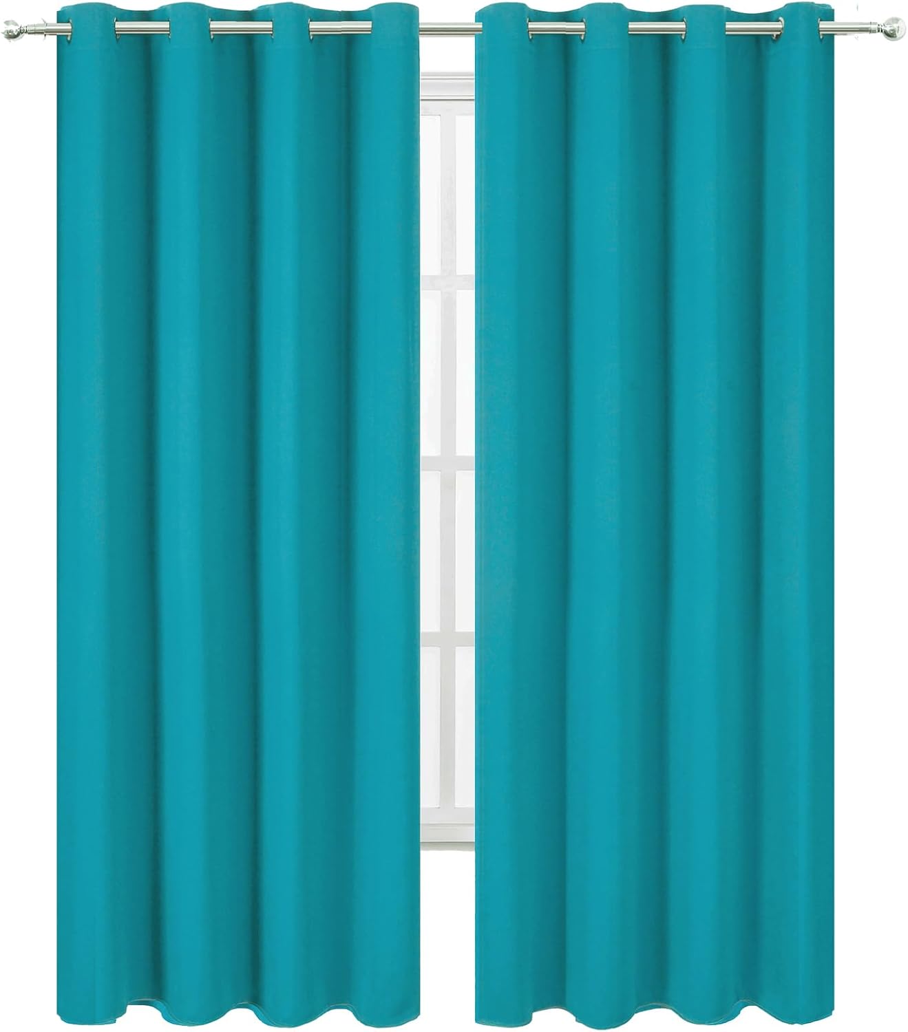 Lemomo Blackout Curtains 52 x 90 Inch Long Teal Curtains Set of 2 Panels Room Darkening Curtains for Bedroom and Living Room 90 Inch silver