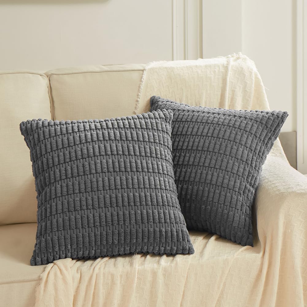 Fancy Homi Decorative Throw Pillow Covers for Bed Couch Bedroom Bench, Soft Corduroy Solid Pillow Case, Rustic Farmhouse Boho Room…