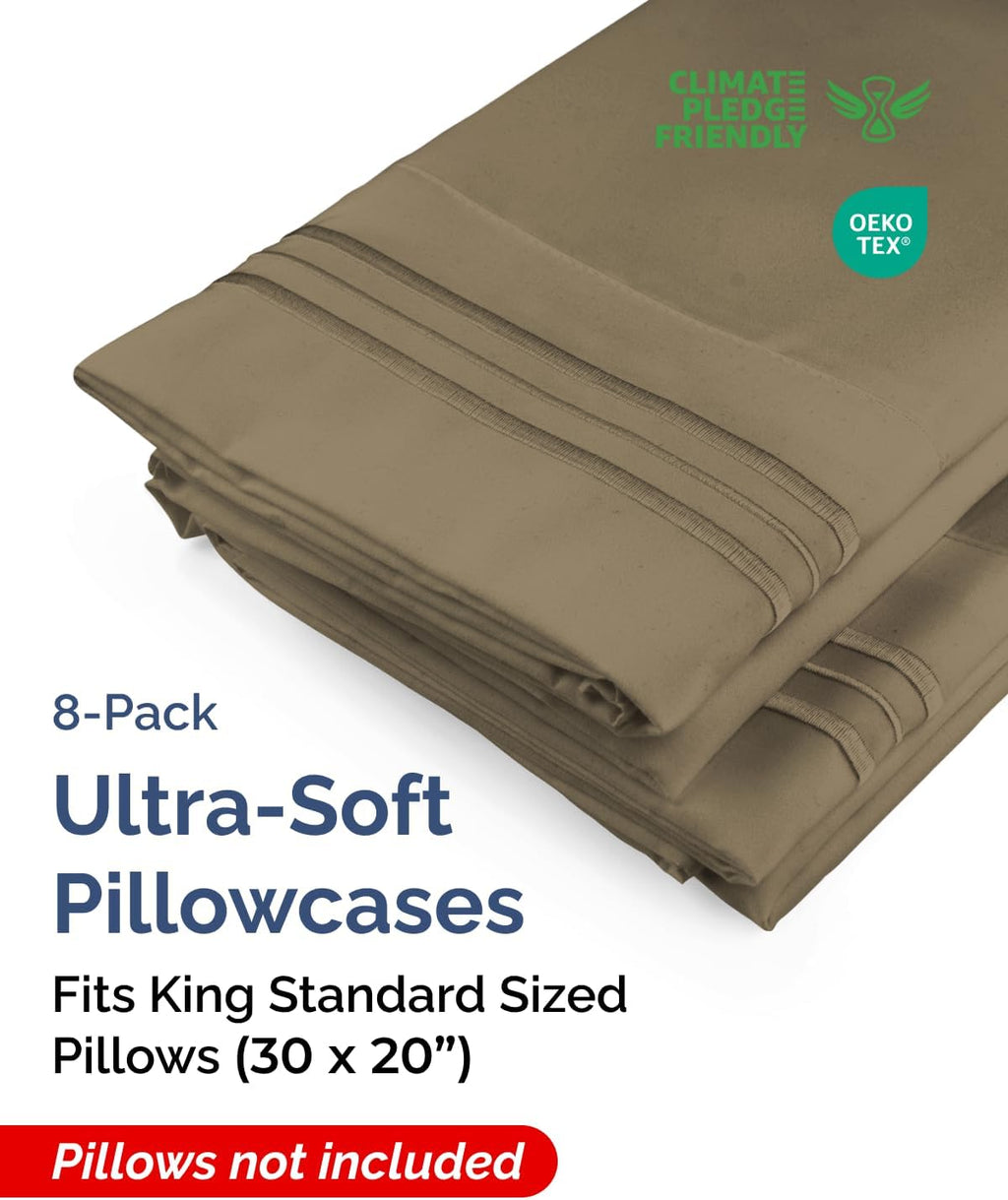King Standard Pillow Cases Set of 8 - Ultra Soft Hotel Quality Pillowcase Covers - Comfy & Wrinkle Free - Shrink & Fade Resistant…