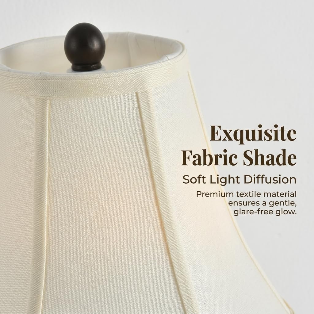 Traditional Table Lamp, Vintage Desk Lamp for Living Room with Fabric Shade, Farmhouse Bedside Lamp Brown Finish for Bedroom Nightstand…