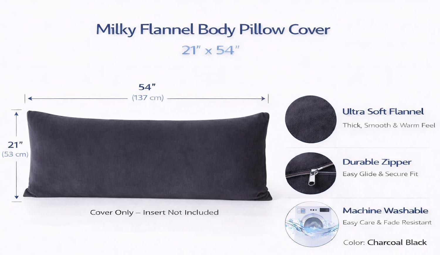 Evolive Body Pillow Cover 21"x54", Ultra Soft Plush Body Pillowcase with Hidden Zipper, Cozy Fluffy Long Pillow Case for Side Sleepers, Pre…