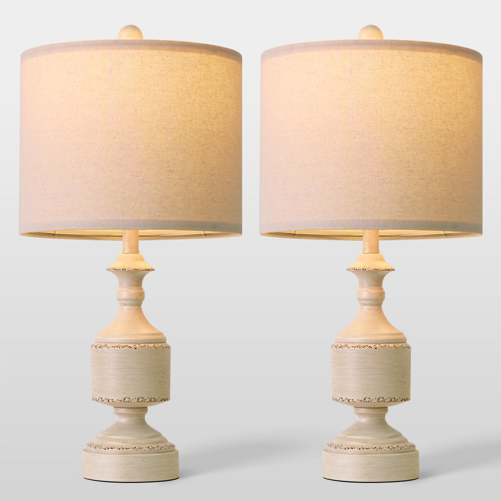 Bobomomo White Lamps Set of 2-20.5" Antique White Bedside Lamps for Nightstand, Vintage Farmhouse Lamps for Entryway & Guest Room, Ideal fo…