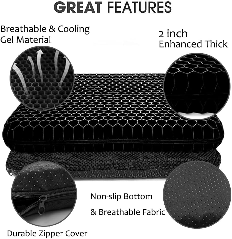 Helishy Gel Seat Cushion for Long Sitting, Extra Thick Gel Cushion for Wheelchair Soft Chair Pads for Office Home Chairs Car Seats Long Tri…