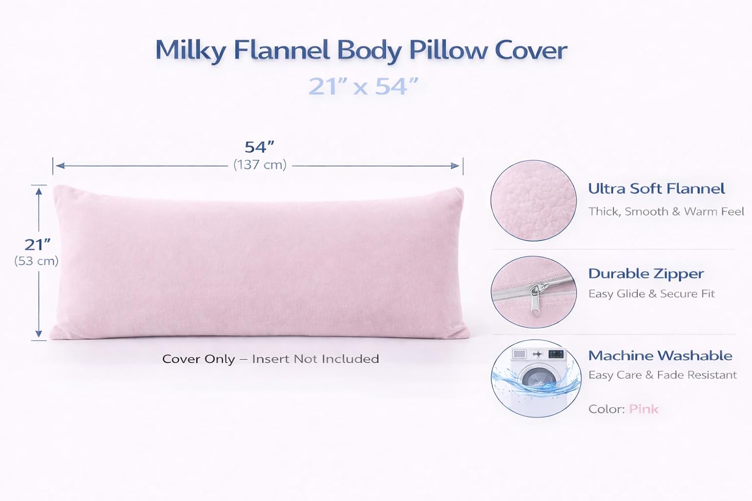 Evolive Body Pillow Cover 21"x54", Ultra Soft Plush Body Pillowcase with Hidden Zipper, Cozy Fluffy Long Pillow Case for Side Sleepers, Pre…