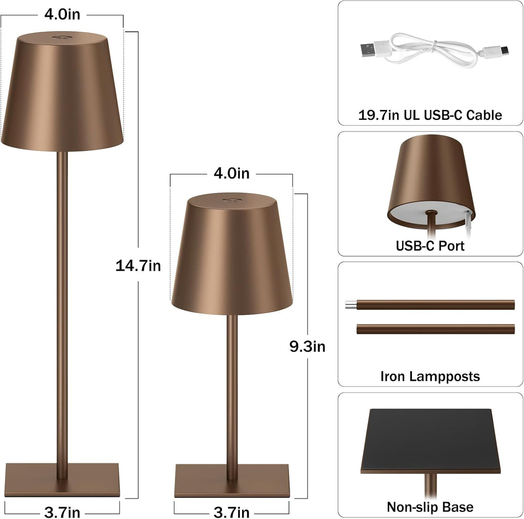 Kakanuo Brown Cordless Rechargeable Table Lamp, 2 Pack Portable Desk Lamp with 5000mAh Battery, Touch Control Stepless Dimming, for…